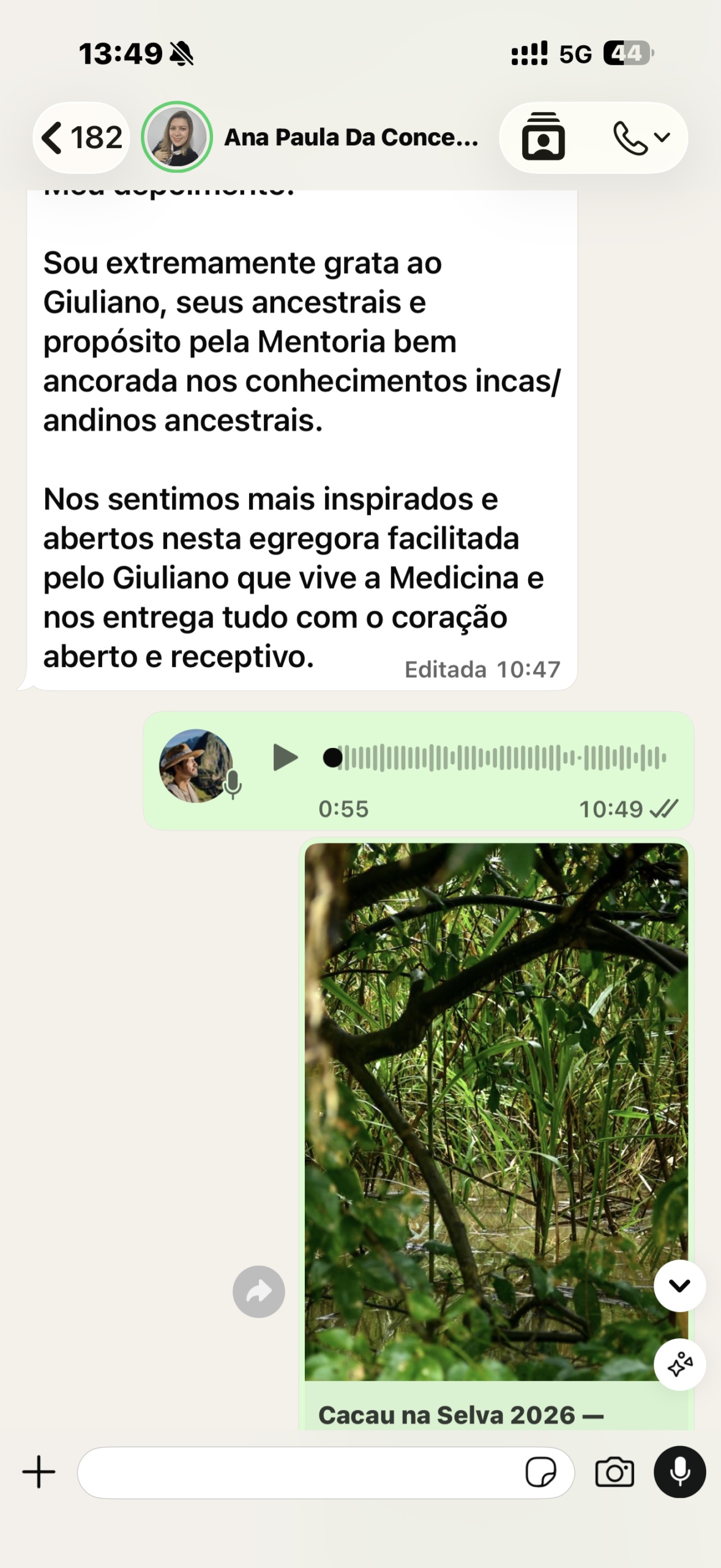Depoimento — cerimônia de cacau