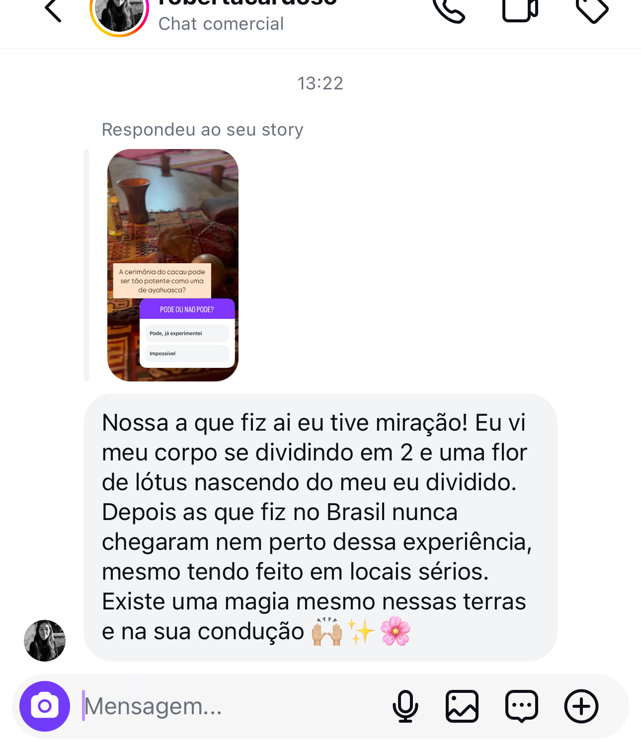 Depoimento — cerimônia de cacau